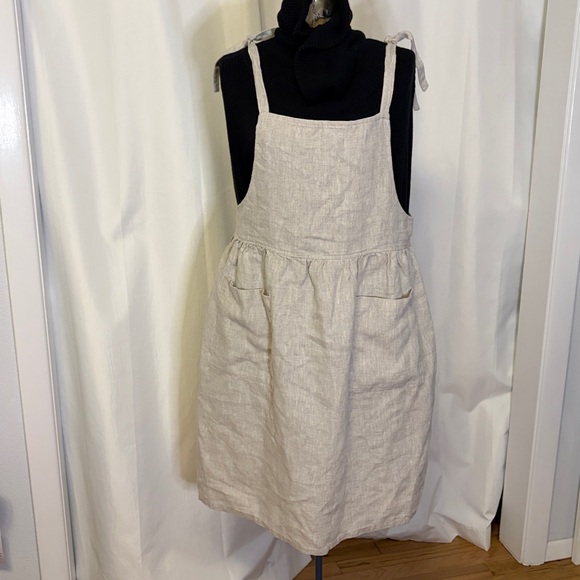 Natural linen pinafore small handmade cottage crunchy adjustable straps - Picture 2 of 5